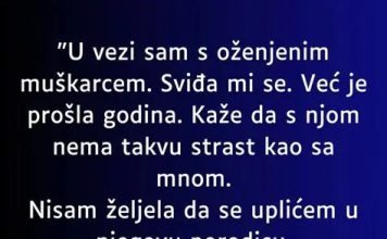“U tajnoj vezi sam sa ozenjenim muskarcem a onda mi se javila njegova jadna zena…” “U tajnoj vezi sam sa ozenjenim muskarcem a onda mi se javila njegova jadna zena…” - featured image
