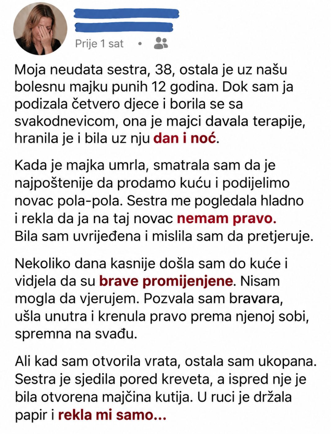 Moja neudata sestra, 38, ostala je u našu bolesnu majku punih 12 godina. - featured image