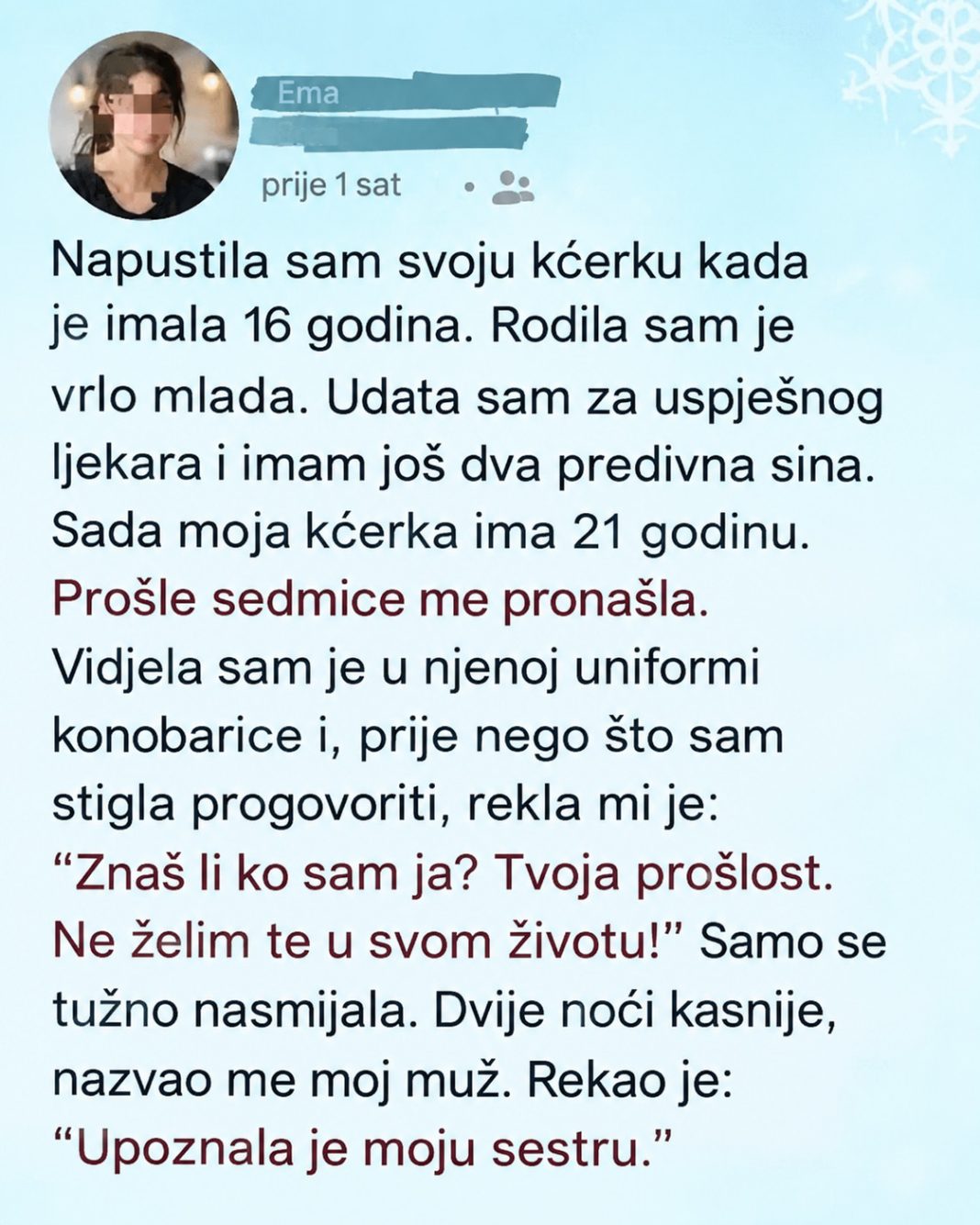 Sa 16 godina odrekla se kćerke i pokušala zakopati prošlost, a 21 godinu kasnije stigao je kontakt koji je sve vratio - featured image Sa 16 godina odrekla se kćerke i pokušala zakopati prošlost, a 21 godinu kasnije stigao je kontakt koji je sve vratio - featured image