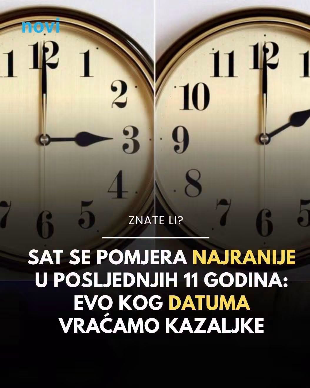 Sat pomjeramo najranije u posljednjih 11 godina: Evo kog datuma vraćamo kazaljke i spavamo duže - featured image Sat pomjeramo najranije u posljednjih 11 godina: Evo kog datuma vraćamo kazaljke i spavamo duže - featured image