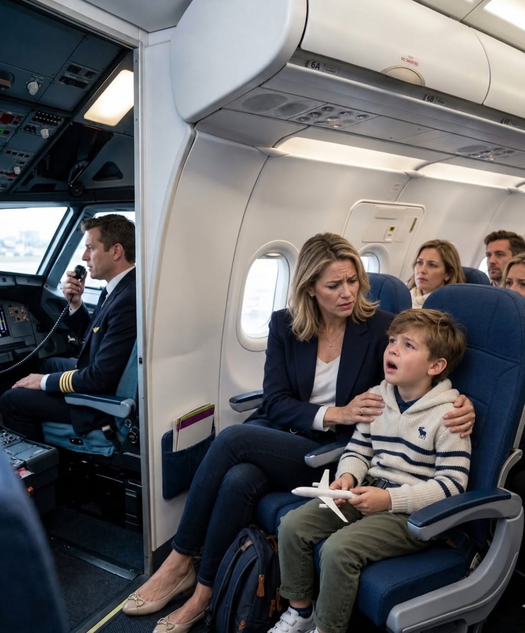 Sin i ja potajno smo se ukrcali na let kojim je upravljao moj muž kako bismo ga iznenadili — sve dok preko razglasa nije rekao nešto što nam je izbrisalo osmijehe s lica - featured image